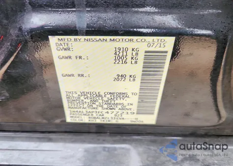 2015 Nissan Altima 2.5 z USA, uszkodzony, nr VIN 1N4AL3AP3FC477219